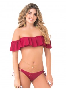 Haut de maillot de bain bandeau épaules dénudées Bordeaux - Color Mix - Phax