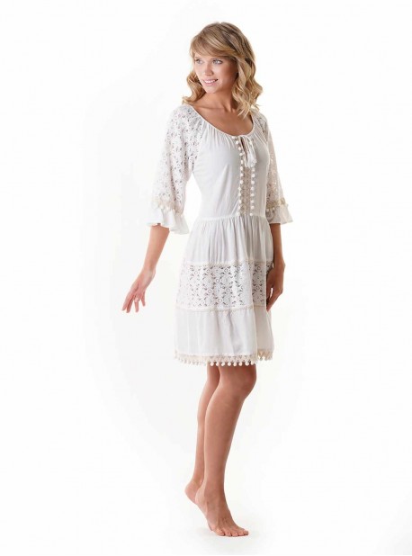 Robe manche 3/4 midi blanc - Almafi - Iconique	