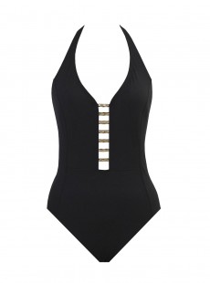 Maillot de bain lissant 1 pièce plongeant Lyra Noir - Meridian - Amoressa	