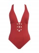 Maillot de bain lissant 1 pièce corset plongeant Cassiopeia Rouge - Stellar - Amoressa	