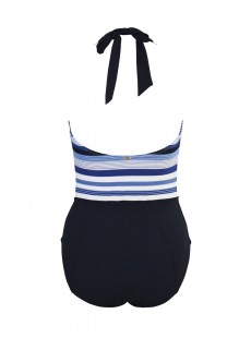 Maillot de bain lissant 1 pièce plongeant Gaea bleu et blanc - Mykonos - Amoressa