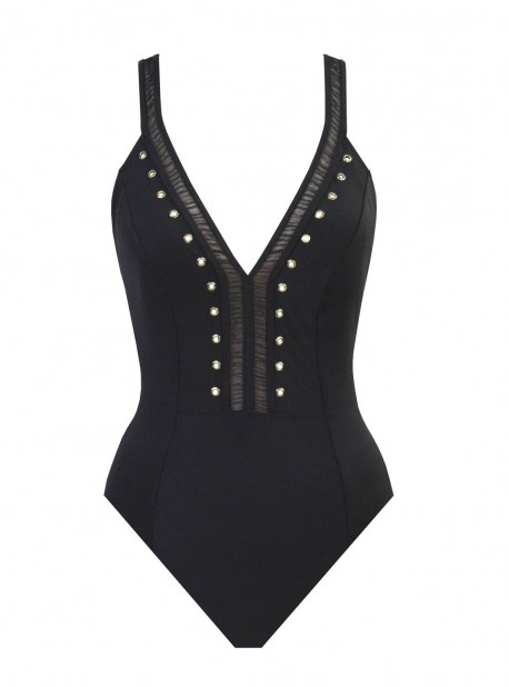 Maillot de bain lissant 1 pièce V Suzette Noir - Cabaret - Amoressa