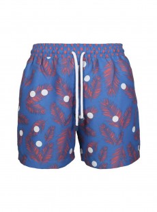 Short de bain bleu marine feuilles rouges Classic - Dots - Palmacea