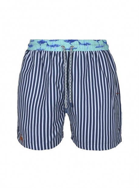 Short de bain bleu marine rayures Classic - Marine Sharks - Palmacea