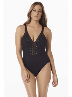 Maillot de bain lissant 1 pièce V Suzette Noir - Cabaret - Amoressa