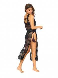 Robe de plage Longue Midnight Joy Lace Noir transparent - PilyQ