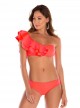 Haut de maillot de bain bandeau asymétrique à volants néon coral - Palette - Milonga