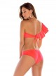 Haut de maillot de bain bandeau asymétrique à volants néon coral - Palette - Milonga