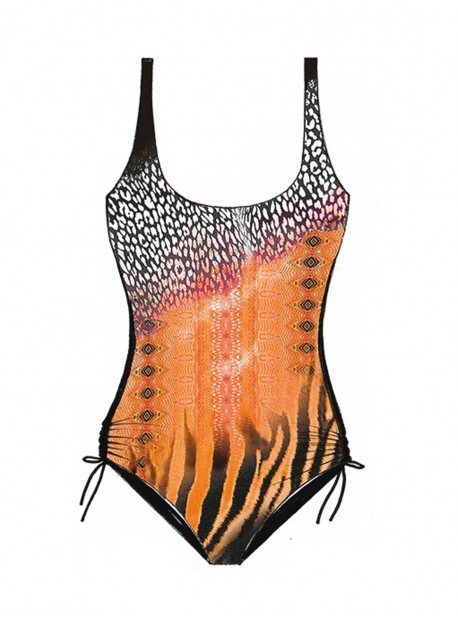 Maillot de bain sculptant 1 pièce - Afrikan Animalier Diana Laces