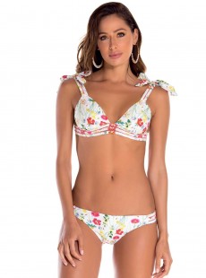Haut de maillot de bain triangle avec noeuds imprimés fleuris blanc - Sienna - Milonga