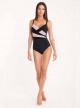 Maillot de bain sculptant 1 pièce Nemesis noir et beige - Lurex Lines - Miradonna