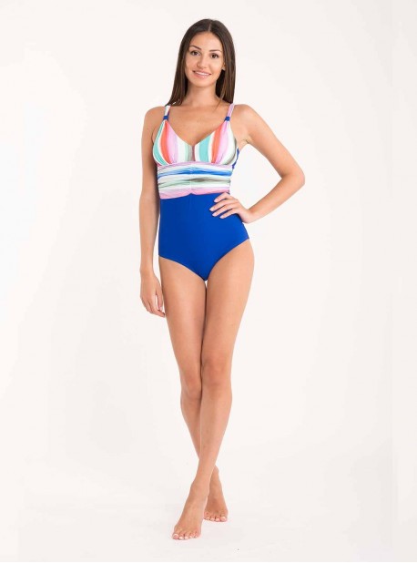 Maillot de bain sculptant 1 pièce Emera imprimé à rayures - Miracolor - Miradonna