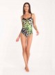 Maillot de bain sculptant 1 pièce Calipso imprimé léopard vert - Eden - Miradonna