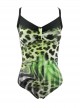 Maillot de bain sculptant 1 pièce Calipso imprimé léopard vert - Eden - Miradonna