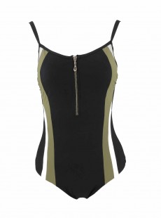 Maillot de bain sculptant 1 pièce Diana noir et kaki - Miralines - Miradonna