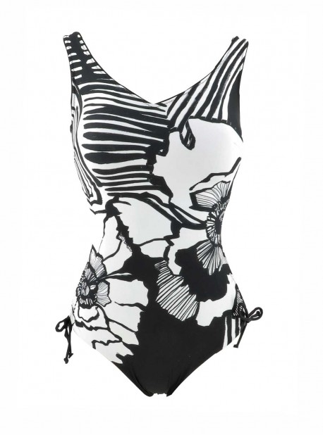 Maillot de bain sculptant 1 pièce Noir et blanc Diana Laces - Philosophy - Miradonna