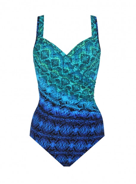 Maillot de bain une pièce Seraphina imprimé graphique bleu - Ocean Ombre - "M" - Miraclesuit Swimwea