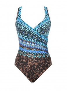 Maillot de bain une pièce It's A Wrap imprimé graphique bleu -  Untamed - "M" - Miraclesuit Swimwear