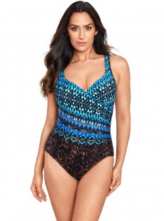 Maillot de bain une pièce It's A Wrap imprimé graphique bleu -  Untamed - "M" - Miraclesuit Swimwear