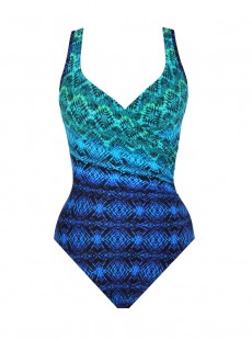 Maillot de bain une pièce It's A Wrap imprimé graphique bleu - Ocean Ombre - "M" - Miraclesuit Swimwear