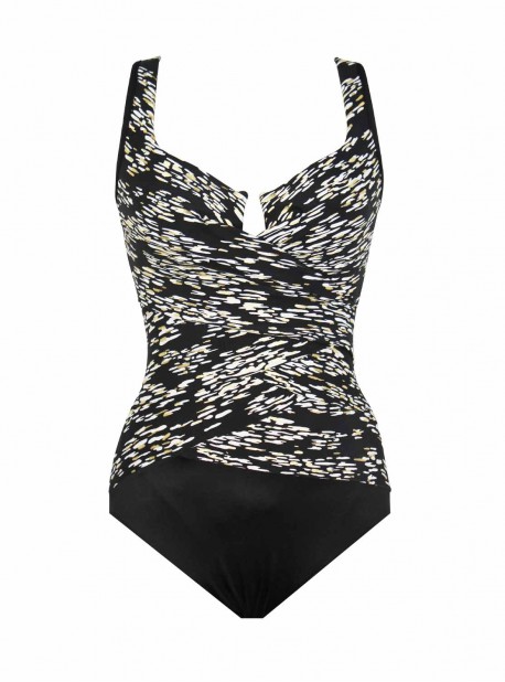 Maillot de bain une pièce Layered Escape Noir et Blanc - Zari - "M" - Miraclesuit Swimwear