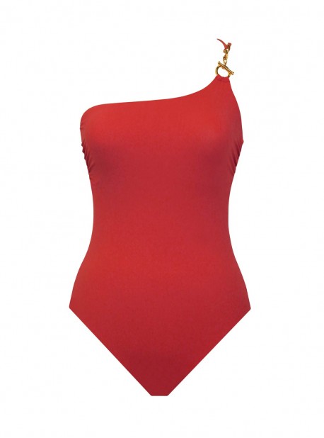 Maillot de bain lissant 1 pièce asymétrique 14K rouge - Elle Dorado - Amoressa